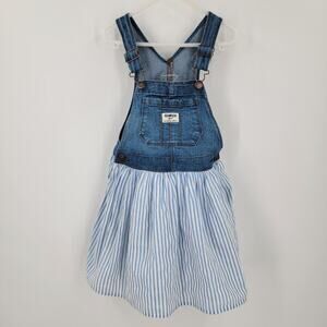 OshKosh B'Gosh Overalls Jumper Dress 5T Denim Bib Sparkle Stripe Skirt